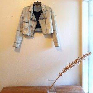 One Teaspoon Hustle Oversized Denim Motorcycle Jacket Size XS 90s Grunge Street